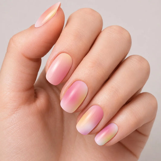 Bandes de vernis gel semi-permanent Geloria Aurora posées sur une main