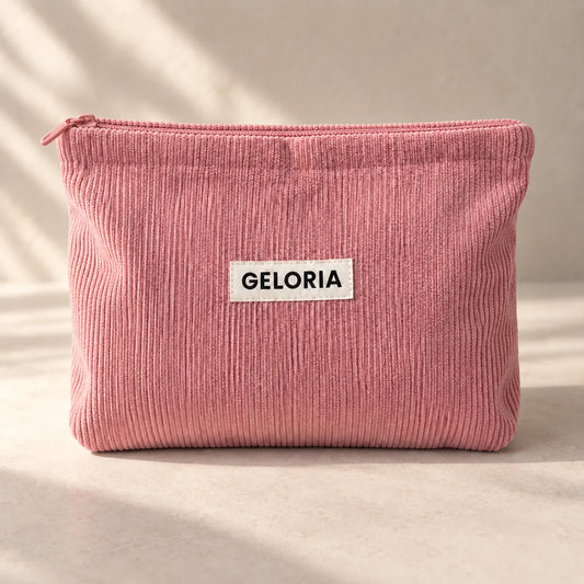Trousse beauté Geloria en velours côtelé rose